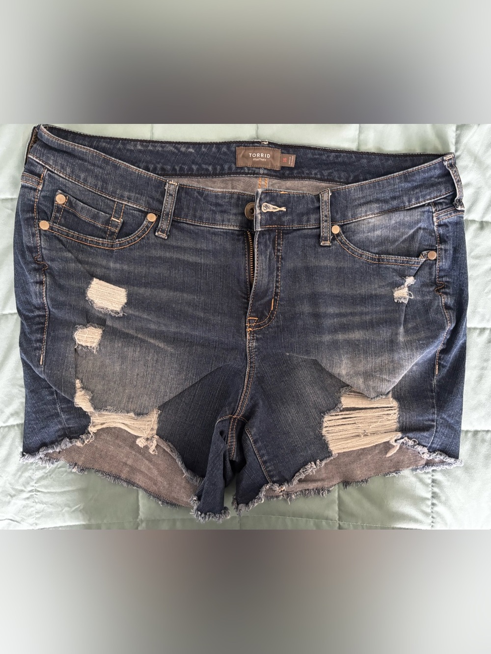 torrid Dark Blue Distressed Denim Shorts
